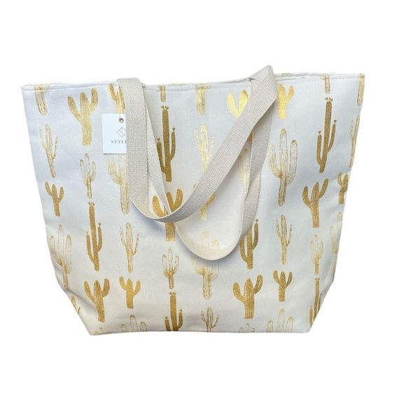 Handbags - GOLDEN CACTUS WHITE SHOULDER TOTE